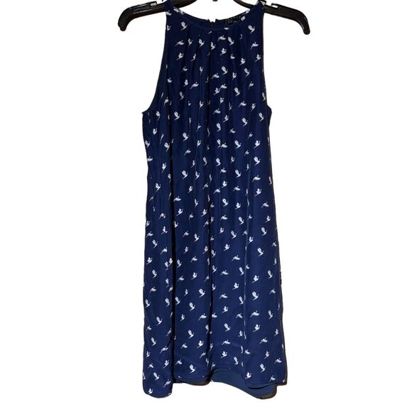 Theory Blue Bird Print Charlaine Silk Dress 6 Sleeveless Elegant Spring Summer - Picture 2 of 6